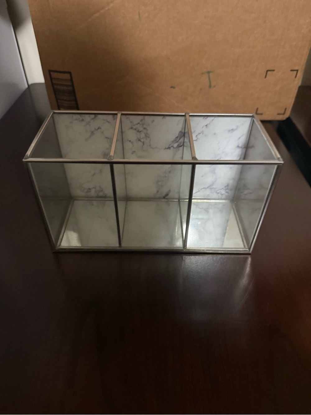 Glass Marble-Patterned 3-Compartment Organizer - Silver Trim